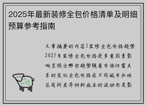 2025年最新装修全包价格清单及明细预算参考指南