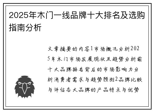 2025年木门一线品牌十大排名及选购指南分析